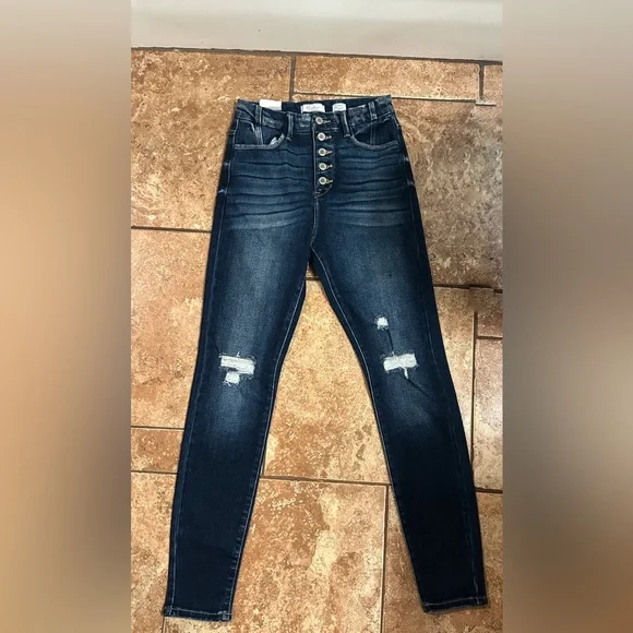 Kancan Sz 26x30 Kurvy Ultra High Rise Whiskered Distressed Skinny Jeans Stretchy - Picture 1 of 4